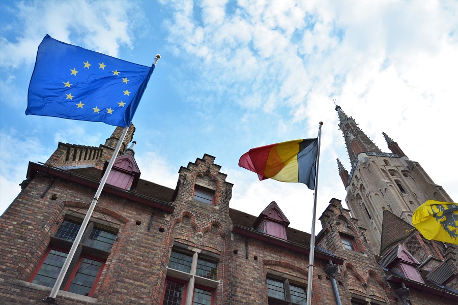 ベルギーとユーロの旗